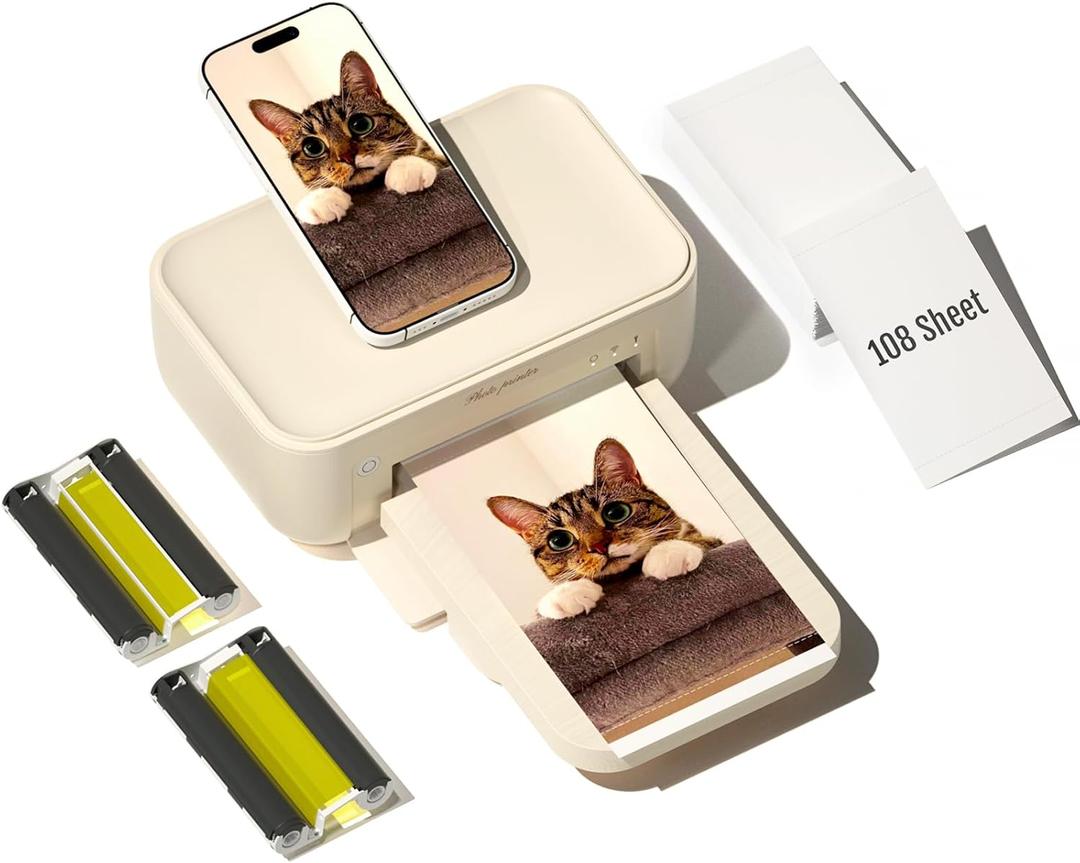 HPRT Photo Printer 4x6,+108 Sheets&2ribbon,Phone Instant Picture Printer for iPhone, Android, Portable Photo Printers for Home Use (Beige)