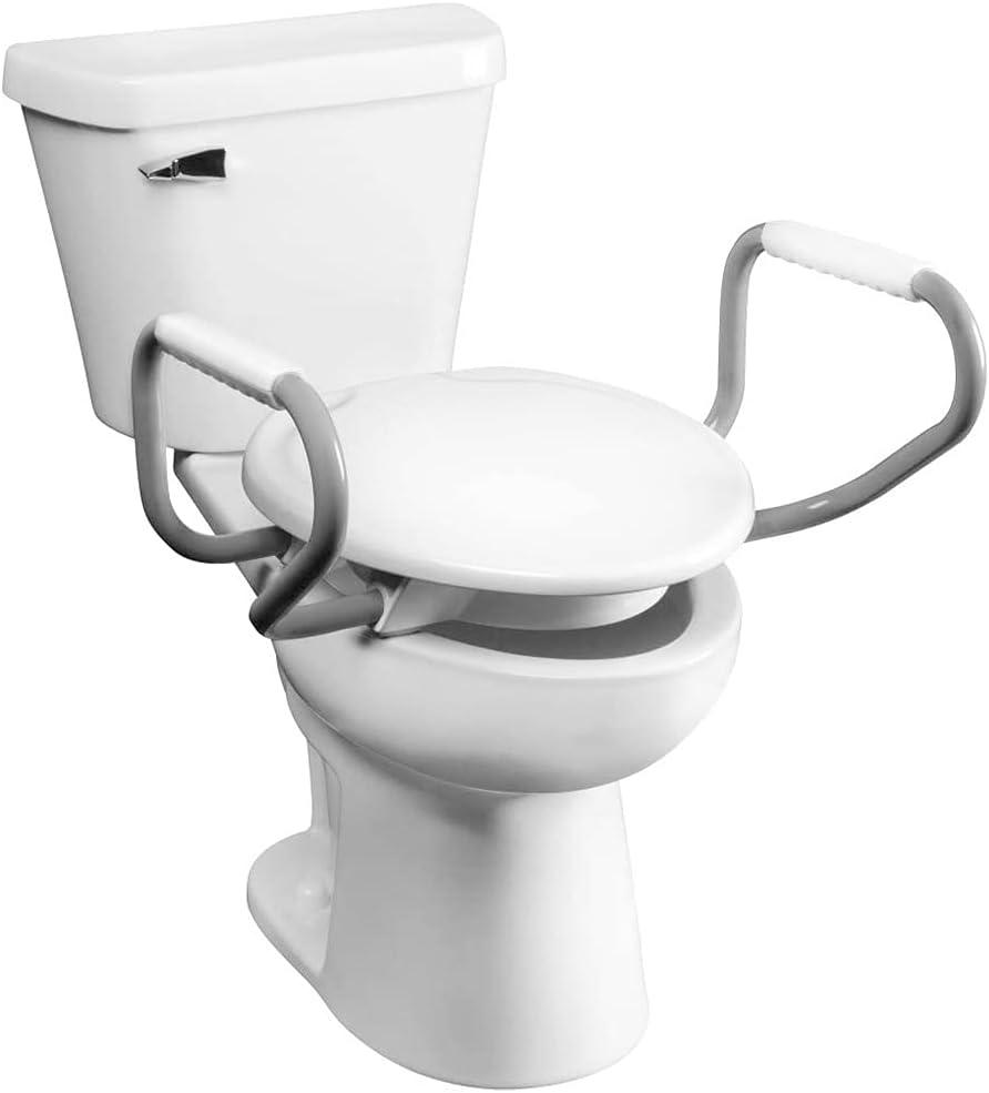 Bemis Assurance 3" Raised Toilet Seat with Handles, Made in USA, Secure Hinges, Clean Shield Guard, Round, White