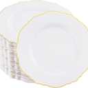 WDF 60pcs Gold Dessert Plates-7.5inch Baroque White and Gold Small Dessert Plates/Disposable Salad/Appetizer Plate for Upscale Bridal Shower/Wedding/Birthday