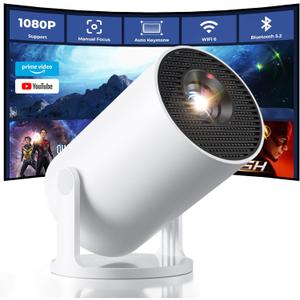 CLOKOWE Mini Projector with WiFi and Bluetooth, Built-in Apps, Smart Portable Projector with 180 Rotation, Auto Keystone, Support 1080P, Compatible with HDMI/USB/TV Stick/Smartphone/Laptop (White)