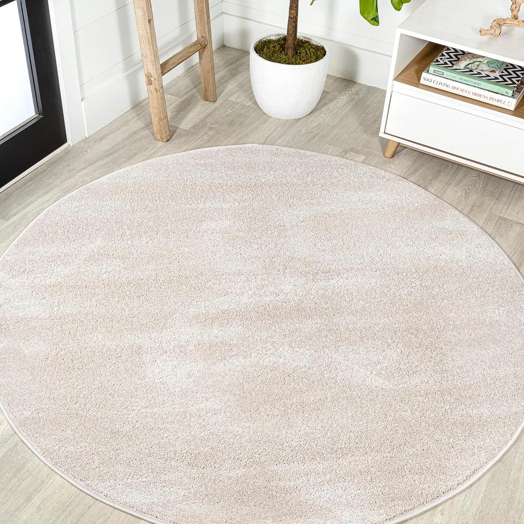 JONATHAN Y Haze Solid Low-Pile Ivory 4' Round Indoor Area Rug, Coastal,Bohemian,Minimalist,Classic, Easy-Cleaning for Living Room,Bedroom,Kitchen,Pet Friendly,Non-Shedding (SEU100D-4R)