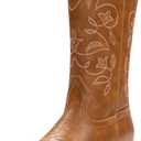 IUV Cowboy Boots For Women Pointy Toe Women's Western Boots Cowgirl Boots Mid Calf Boots (8 Wide) Chestnut