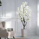 Faux White Cherry Blossom 6ft(72in) Artificial Floor Green Plant for Indoor Decor Natural Potted Tree with Texture Flowers Realistic Wood Trunk for Home Living Room,Office Perfect Housewarming Gift