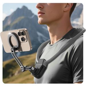 Magnetic Neck Mount for Phones,Neck Phone Holder for Recording,Hands Free POV/Vlog Cell Phone Holder for Phone Android GoPro DJI iPhone 16 15 14 13 12 Seires,Content Creator Phone Holder-Dark Gray