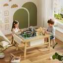 5 in 1 Kids Train Table, Bamboo Toddler Activity Table with Storage, Play Table for Toddlers, Boys, Girls, for Building Blocks, Painting, Sensory, Learning, and Dining, 37.7 x 22.8 x 19 inches