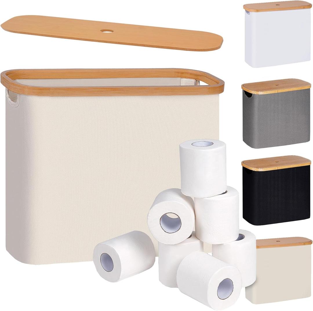 Efluky Toilet Paper Basket, Toilet Paper Storage with Lid, Toilet Paper Organizer for Bathroom, Free Standing Toilet Paper Holder with Storage, Beige