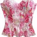 WDIRARA Women's Lace Corset Tops Mesh Strapless Bustier Tube Top Going Out Clubwear (Medium, Pink)