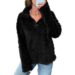 BLENCOT Womens Casual Button Down Collar Pullover Fleece Sweatshirt Long Sleeve Tops Warm Sherpa Coat Jacket Pockets Medium