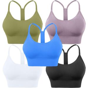 Evercute Racerback Sports Bras Padded Y Racer Back Cropped Bras for Yoga Workout Fitness Low Impact (X-Large, Black White Blue Purple Olive Green 5pack)