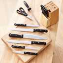 Amazon Basics 14-Piece High Carbon Stainless Steel Kitchen Knife Set with Full Tang Construction, Ergonomic Handles, Sharpener and Pinewood Block, Black