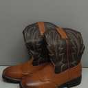 Rollda Cowboy Boots for Men Western Boots Men's Square Toe Chunky Heel Mid-Calf Boots Classic Embroidered Pull On Tabs (8, Brown)