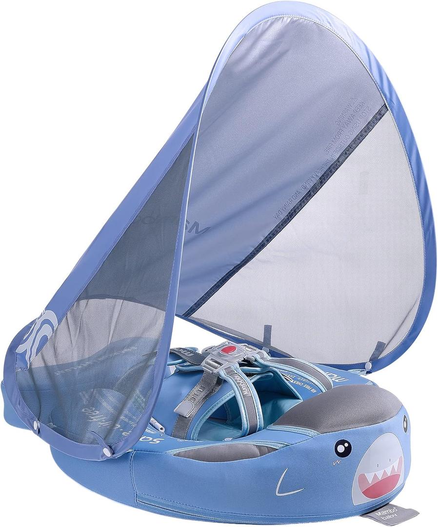 Mambobaby Float with Canopy, Baby Shark Swim Float with Tail, New Upgraded Non-Inflatable Solid Baby Pool Float, Soft Skin-Friendly Fabric Material Infant Swim Float (Special Edition)