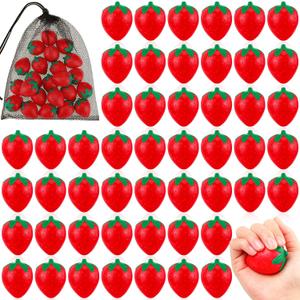 Geosar 24 Pcs 2 Inch Strawberry Stress Balls Mini Foam Strawberry Stretchy Toys Fruit Party Favor Stress Relief Fidget Toy with Storage Bag for School Birthday Gift Bag Filler
