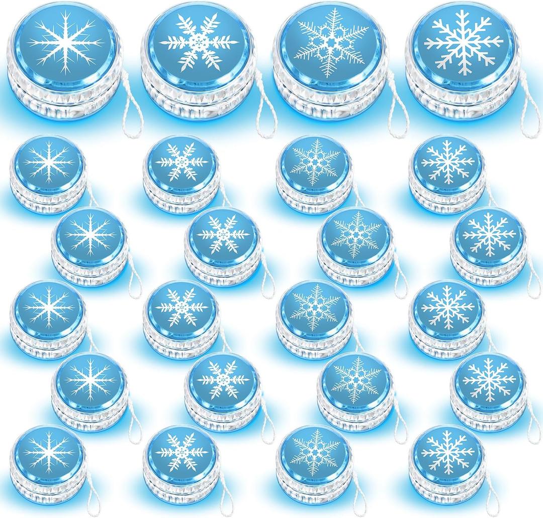 Wettarn 24 Pcs Froze Party Favors Snowflake Magic Birthday Party Supplies Winter Princess LED Lighted Yo Yo Bulk Froze Theme Toy for Girls Goodie Bag Filler Snowflake Gifts in Bulk