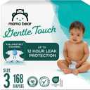 Amazon Brand - Mama Bear Gentle Touch Baby Diapers, Size 3, 168 Count (4 packs of 42), Leakproof, Keeps Baby Dry, Skin Safe, Formulated without Fragrance with Wetness Indicator