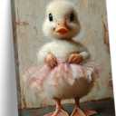Framed Pink Ballet Skirt White Duck Canvas Wall Art Cute Duck Picture Wall Decor Funny Animals Poster Print for Kids Room Nursery Little Girl's Room Painting Artwork Home Decoration Ready to Hang