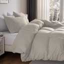 Washed Linen Color Duvet Cover Set Queen Size, 3 Piece Prewashed Microfiber Cotton-Like Bedding Set, Duvet Cover 90x90 with Button Closure, 2 Pillow Shams for All Seasons, Comforter Not Included