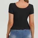 Belle Poque 2026 Summer Cute Tops for Women Black Short Sleeve Crop Tops Square Neck Ruffle Hem T Shirts S (Black, S)