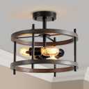 AGV LIGHTING Semi Flush Mount Ceiling Light Fixture, 3-Light Farmhouse Light Fixture Ceiling Mount Wooden Textures with Black
