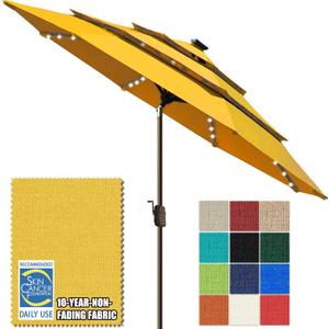 EliteShade USA 10-Year-Non-Fading 10ft 3-Tier Market Patio Umbrella, Commercial Table Umbrella with 80 Solar LED Lights, Crank Open, Windproof & UPF 50+ UV Protection for Garden, Deck, Pool, Backyard, Sunflower Yellow
