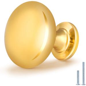 30 Pack Solid Cabinet Knob Polished Brass Kitchen Drawer Knob,Polished Gold Dresser Knob Round Cabinet Drawer Cupboard Hardware Euro Style,Diameter:1-1/5"