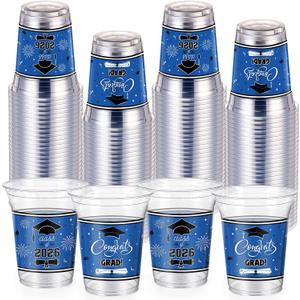 Honeydak 50 Pcs Graduation Cups 12 oz Class of 2026 Plastic Cups Blue and Black Graduation Party Disposable Drinking Glasses for Congrats Grad School Classroom Party Favors Supplies Decoration