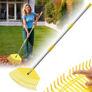 Leaf Rake - 16.5" Wide Nylon Plastic Head,65" Adjustable Handle, Heavy Duty for Leaves, Grass, Pine Needle, Mulch, Small Debris, Lawn-Friendly Tines, Lightweight for Women, Seniors & Kids