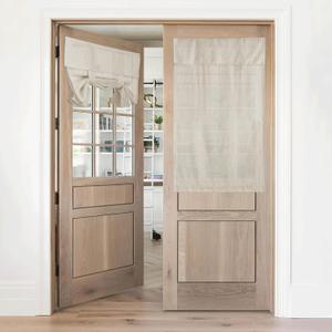 RYB HOME Natural Linen Blended French Door Curtain Short Privacy Light Filgtering Tricia Window Door Curtain for Patio Sidelight Glass Blind Tie Up Shade for Kitchen, W 26 x L 40 in, 1 Pc