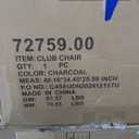 Accent Chair, Chesterfield Inspired Club Chair in Charcoal Fabric, Deep Button Tufting, Scrolled Tuxedo Arms, Birch Wood Legs, Ideal for Living Room Decor. Animal fur. There is a Dent.