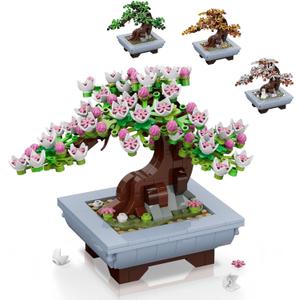 HOGOKIDS Cherry Blossom Flowers Building Set - 584PCS 4 Seasons Bonsai Tree Building Block Toy, Botanical Collection DIY Plant Home Office Decor for Adults, Flora Birthday Gift for Kids Girls Boys 6+
