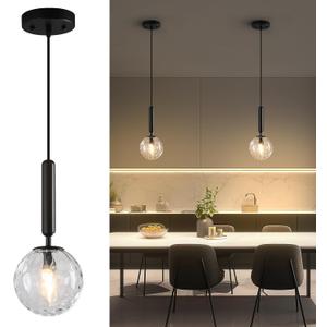 Modern Black Pendant Light Hanging Fixture Light for Kitchen Island Mid Century with Globe Pendant Light Clear Glass Pendant Lighting for Living Room Bedroom Entryway (2 Pack)