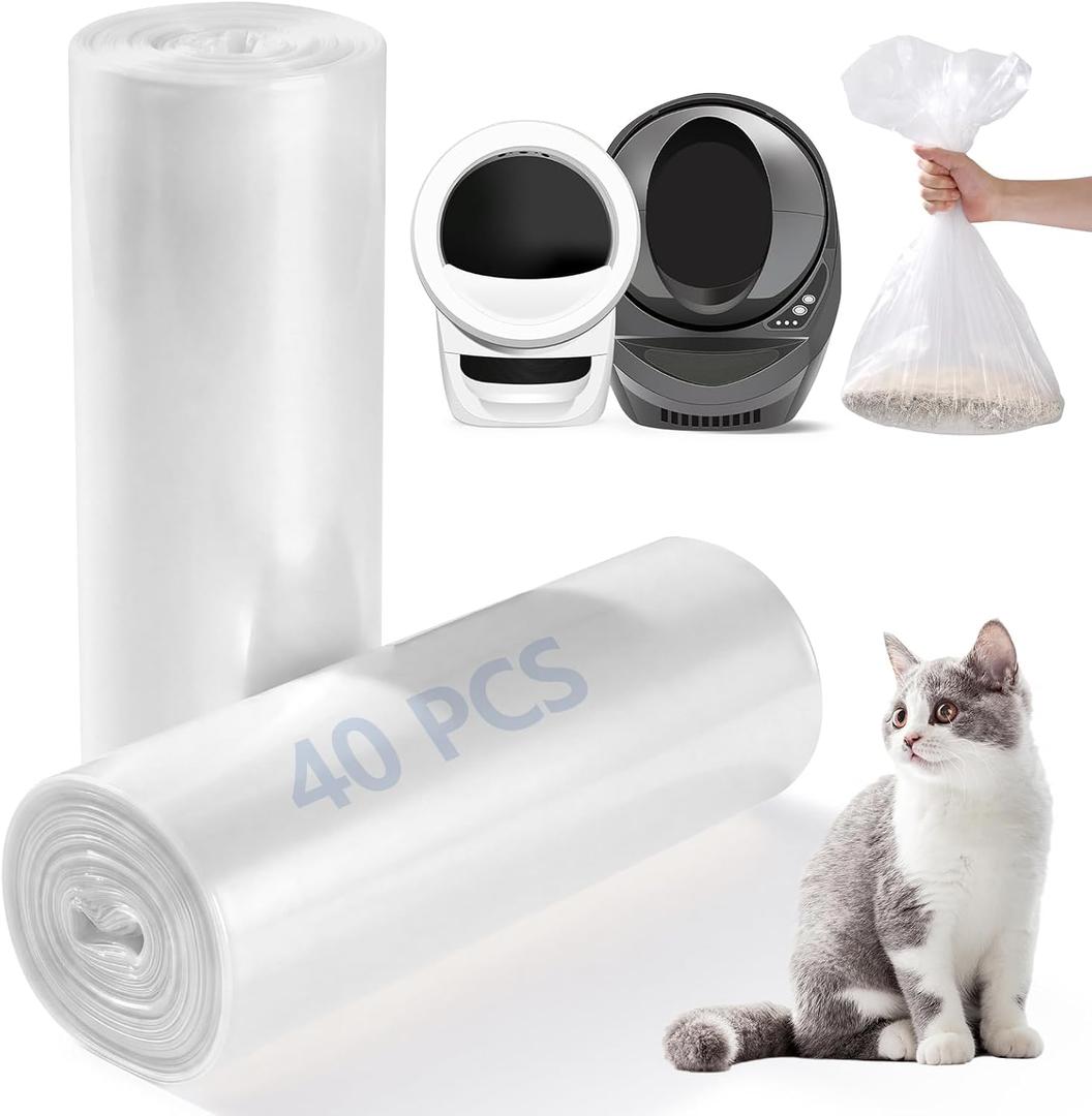 40 Pack Cat Litter Bags For Litter Robot 3/4/5, Clear, 9-11 Gallon