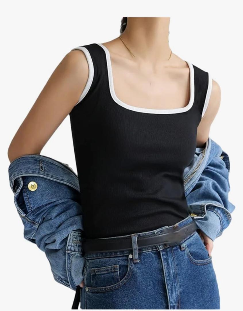 Women's Ribbed Patchwork Top Vest Slim Camisole Casual Beach Tank XL