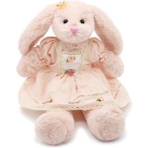 Oits cute Small Soft Stuffed Animal Bunny Rabbit Plush Toy for Baby Girls 15inch (Pink Rabbit Wearing Pink Vintage Dress)