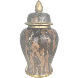 Marble Pattern Ceramic Ginger Jar with Lid Decorative Temple Jar for Home Office Table Living Room Bedroom Decoration