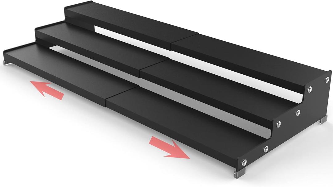 Spice Rack Organizer 3 Tier Expandable Display Shelf(12.8"-24.01" W) Non-skid Heavy Duty Sturdy Metal Iron Alloy Steel Step Racks 1 Pack/Black (1 PACK/BLACK, 1 Pack/Black)