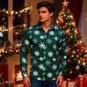 Hi-Tie Mens Christmas Dress Shirts Long Sleeve Casual Ugly Santa Claus Button Down Xmas Shirts for Men Party Holiday (Green, XXL)