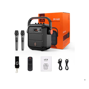 JYX Karaoke Machine with 2 Wireless Microphones, 5200mAh Portable Speaker Set Bluetooth 5.0 Rechargeable PA System with TWS,FM, REC,Stage Subwoofer Supports BT/USB/TF Card/Aux for Party