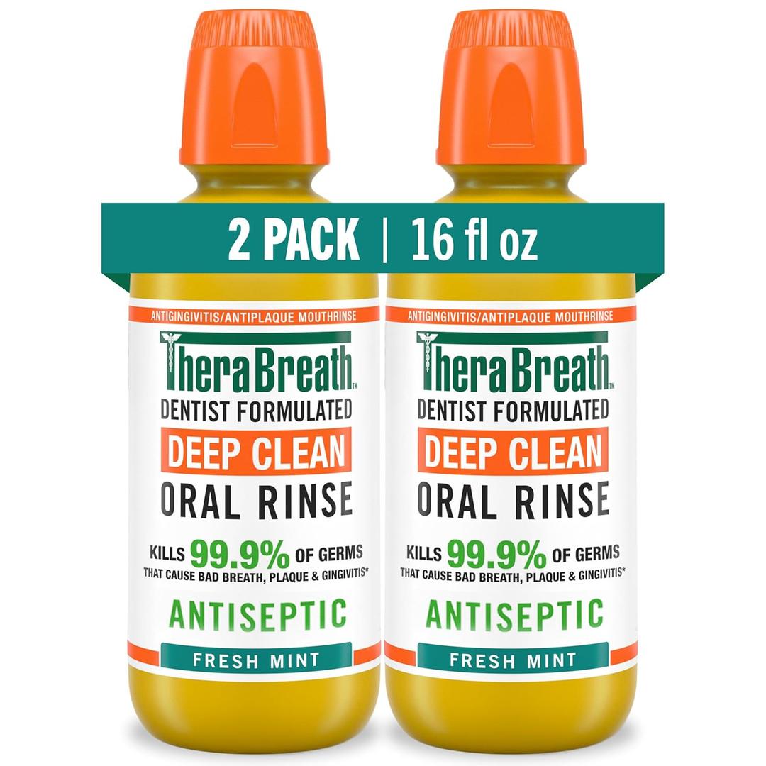 TheraBreath Deep Clean Mouthwash, Antiseptic Benefits, Fresh Mint Flavor, Dentist Formulated, Alcohol Free, 16 fl oz (Pack of 2)