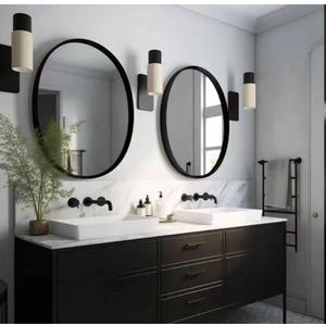 USHOWER 2- Pack Bathroom Mirrors for Over Sink, 24 Inch Circle Mirror with Metal Frame, Black Wall Mirror Modern Decoration for Vanity, Entryway, Living Room, Hallway and Bedroom