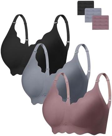 Angelhood Seamless Bras Women Soft Jelly Push Up Wireless Bra Supportive V Neck No Underwire Comfort Tshirt Bralettes M
