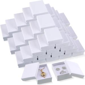 100 Pcs Cardboard Small Gift Boxes with Lids White Jewelry Box Necklace Earring Ring Box for Packaging, 2.56x3.15x1.18 Inch