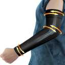Hiball Lymphedema Medical Compression Arm Sleeve for Men Women, 20-30 mmHg Graduated Compression Full Arm Support with Silicone Band, Long Circulation Pressure Arm Brace for Arthritis, Bursitis, Edema (Large, Black)