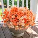 Artificial Mums for Outdoors Fake Fall Flowers Plants for Autumn Decoration, 12 Bundles Silk Morning Glory with Eucalyptus Look Real UV Resistant Faux Mums for Outside Planters Yard Patio Porch, Mix (2 Mixed(6 Light Orange, 6 Orange))