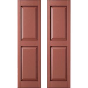 Builders Edge 14.5 in. W x 44 in. H, Custom Two Equal Panels, Raised Panel Shutters, Includes Matching Installation Spikes (Per Pair), 027 - Burgundy Red