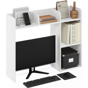 Furinno Classic Desk Shelf, 5-Shelf Desktop Hutch, Book Shelf, 3-Tier Desk Organzier, for Office Supplies, Office Desk Accessories, for Home Office, College, Dorm, White