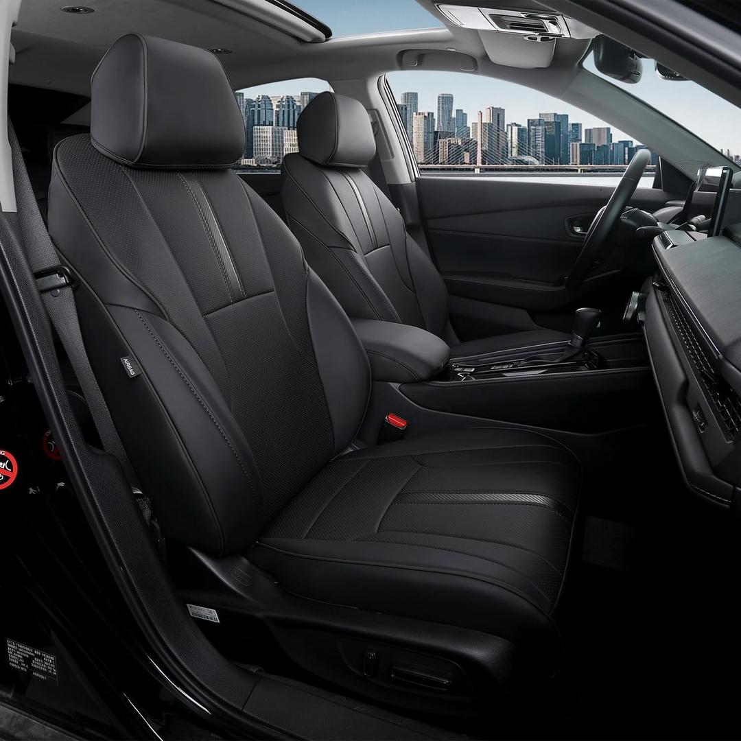 Custom Fit Seat Covers for Honda Accord 2023-2026, Fits 23-24 EX, 25-26 SE, 23-26 Sport Hybrid/EX-L Hybrid/Sport-L Hybrid/Touring Hybrid, PU Leather, Waterproof, Airbag Safe (Pure Black)