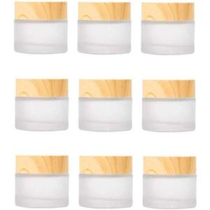 10 Pack 10 Grams/10 ML Empty Jars Round Frosted Glass Cosmetic Cream Jar Bottle with Wood Grain Lid Cosmetic Containers Refillable Glass Face Cream Box Pot for Makeup Lip Balms Eyeshadow