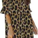 QACOHU Summer Dresses for Women V Neck Ruffle Short Sleeve Casual Shift Dress (Small, C-leopard Print)