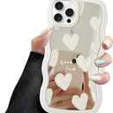 Jusy Compatible with iPhone 12 Pro Case with Wavy Edge, Cute White Heart Mirror Curly Phone Cases, Shockproof Hard PC & Soft TPU Bumper Protection Cover for Women Girls